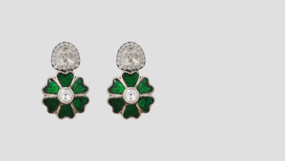 Sangeeta Boochra Moissanite & Green Kundan Floral Silver Earrings