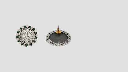 Sangeeta Boochra Signature Oxidised Silver Peacock Heritage Stud Earrings