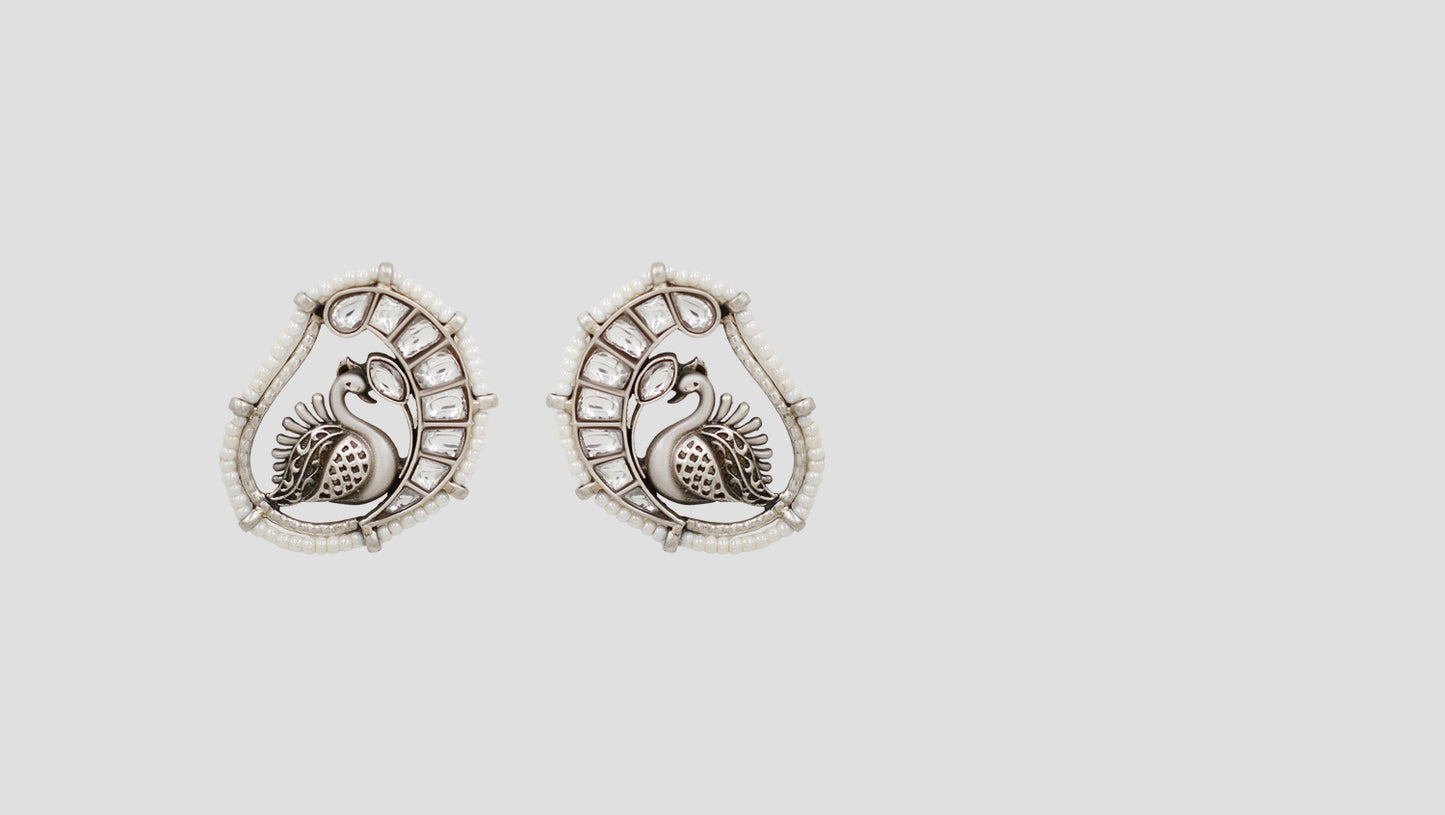 Sangeeta Boochra Handcrafted Peacock Kundan Earring in Sterling Silver