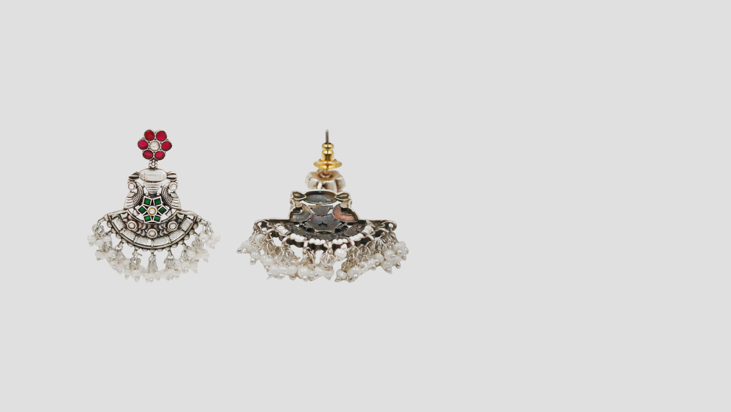 Sangeeta Boochra Handcrafted Sterling Silver Kundan Earrings with Pearl Hangings