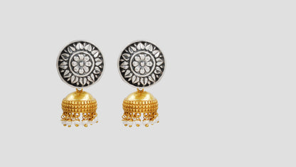 Sangeeta Boochra Ethnic Dual Tone Silver Pearl Drop Earrings