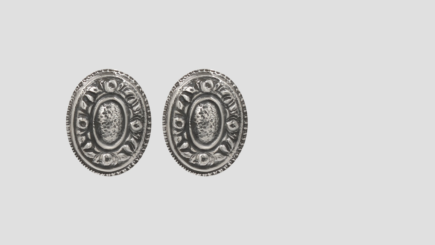 Rustic Charm Oxidised Silver Oval Studs