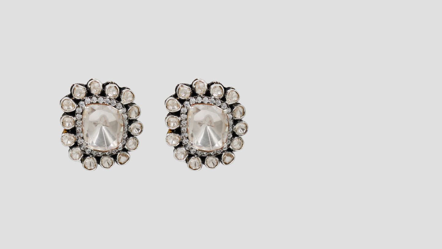 Sangeeta Boochra Artisan Sterling Silver Moissanite Floral Stud Earrings