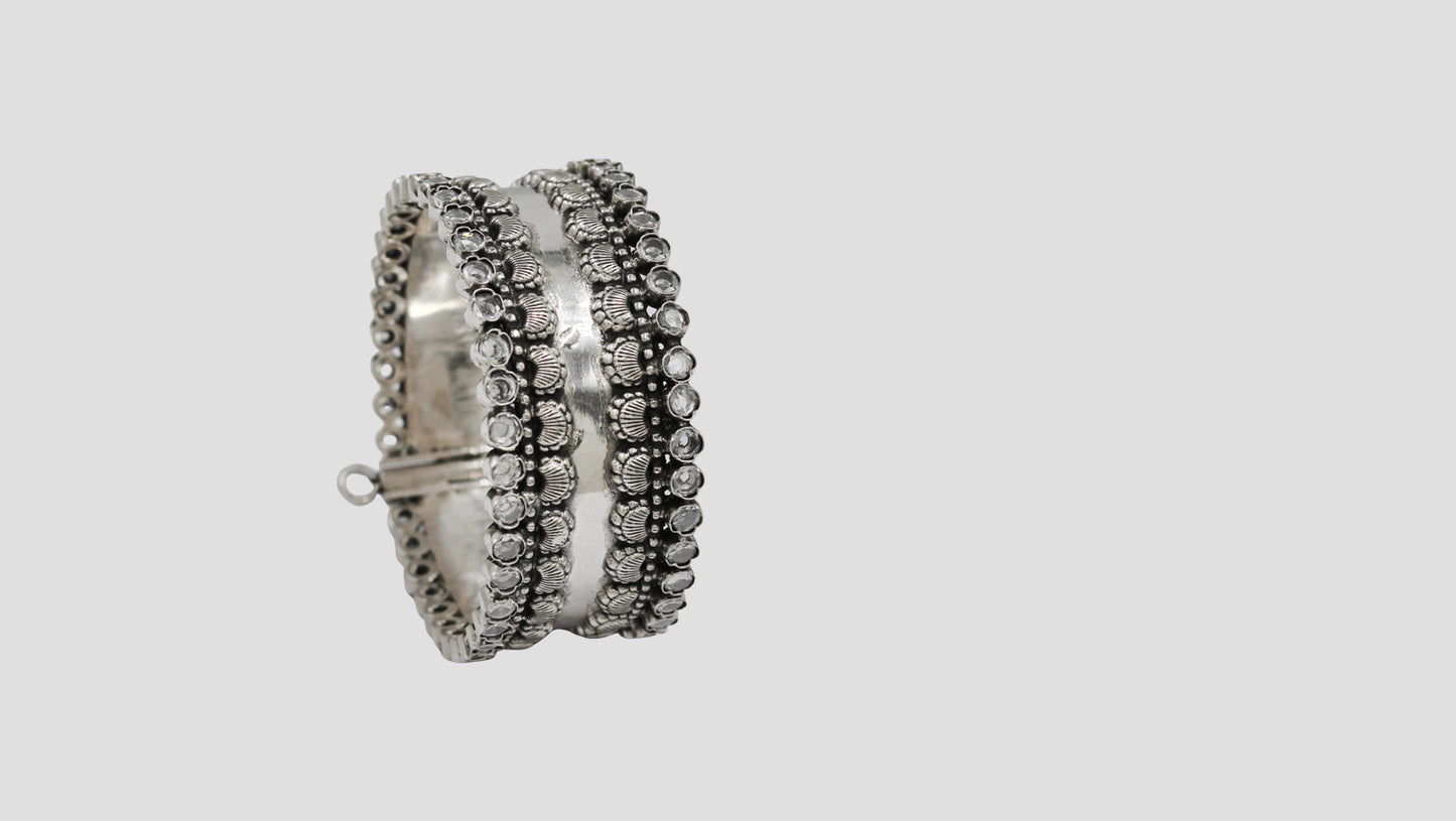 Sangeeta Boochra Artisan Oxidised Silver Embossed Statement Bangle