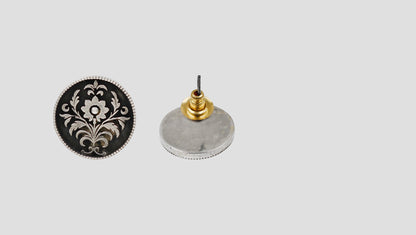 Sangeeta Boochra Handcrafted Oxidised Silver Engraved Floral Stud Earrings