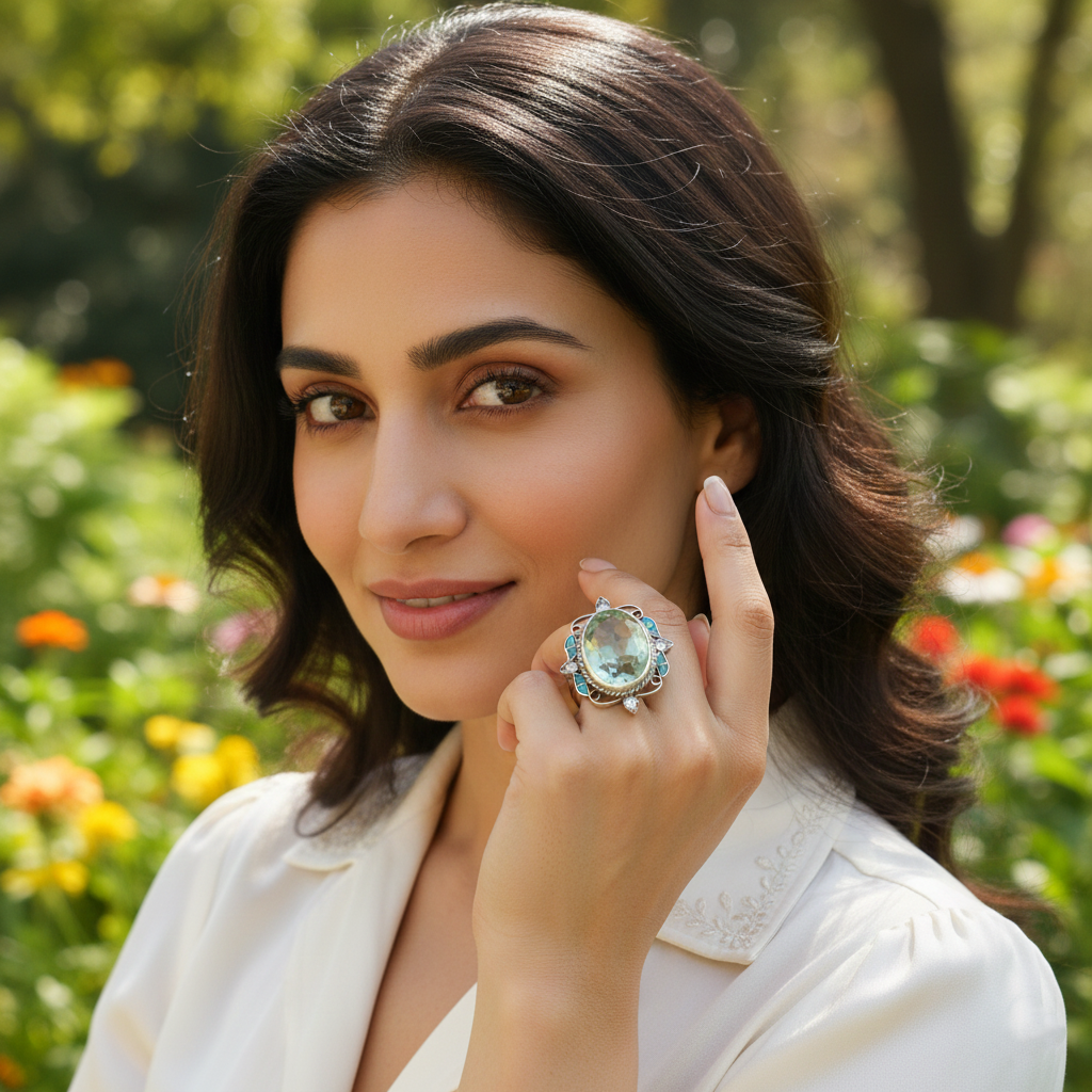 Sangeeta Boochra Vintage-Inspired Oval Faceted Silver Ring