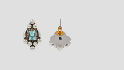 Sangeeta Boochra Artisan Oxidised Silver Aqua Blue Stud Earrings