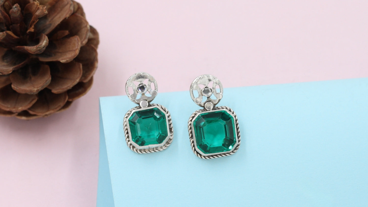 Regal Green: Sangeeta Boochra Silver Earrings with Emerald Accents