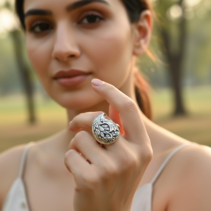 Sangeeta Boochra Ethnic Bohemian Floral Silver Ring