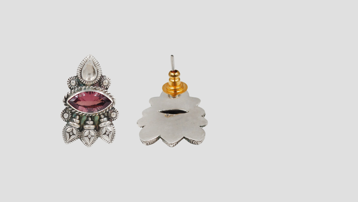 Sangeeta Boochra Vintage Oxidised Silver Tribal Stud Earrings