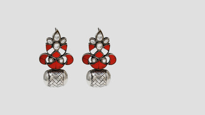 Sangeeta Boochra Kundan Silver Statement Earrings with Red Accents