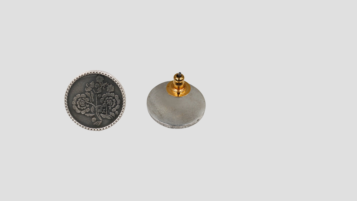 Sangeeta Boochra Vintage Floral Oxidised Silver Stud