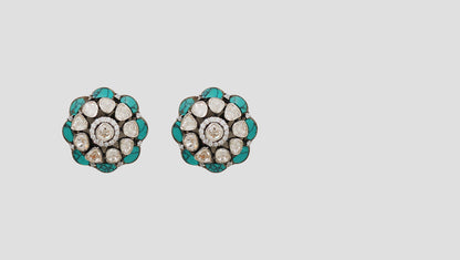 Sangeeta Boochra Turquoise & Moissanite Floral Silver Stud Earrings