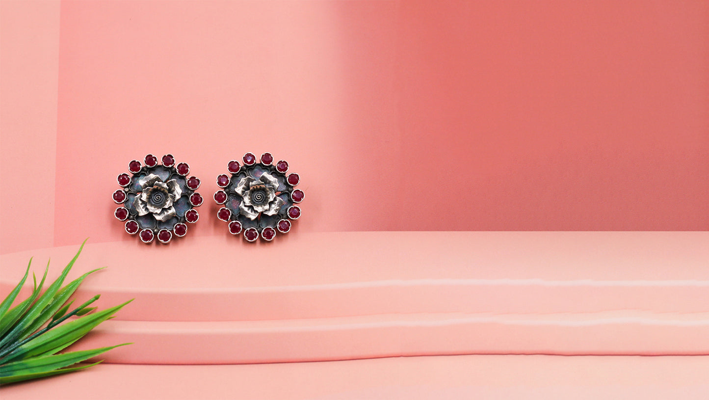 Floral Bloom Silver Studs by Sangeeta Boochra
