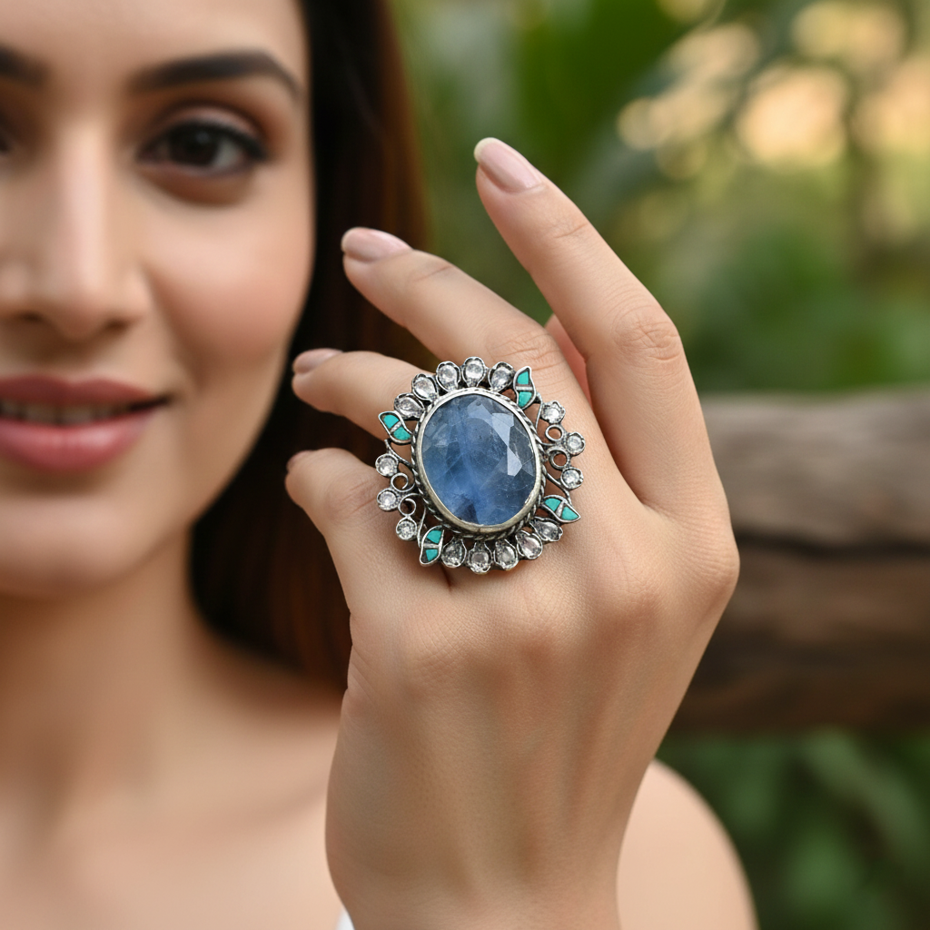 Sangeeta Boochra Heirloom Blue Gemstone Silver Ring
