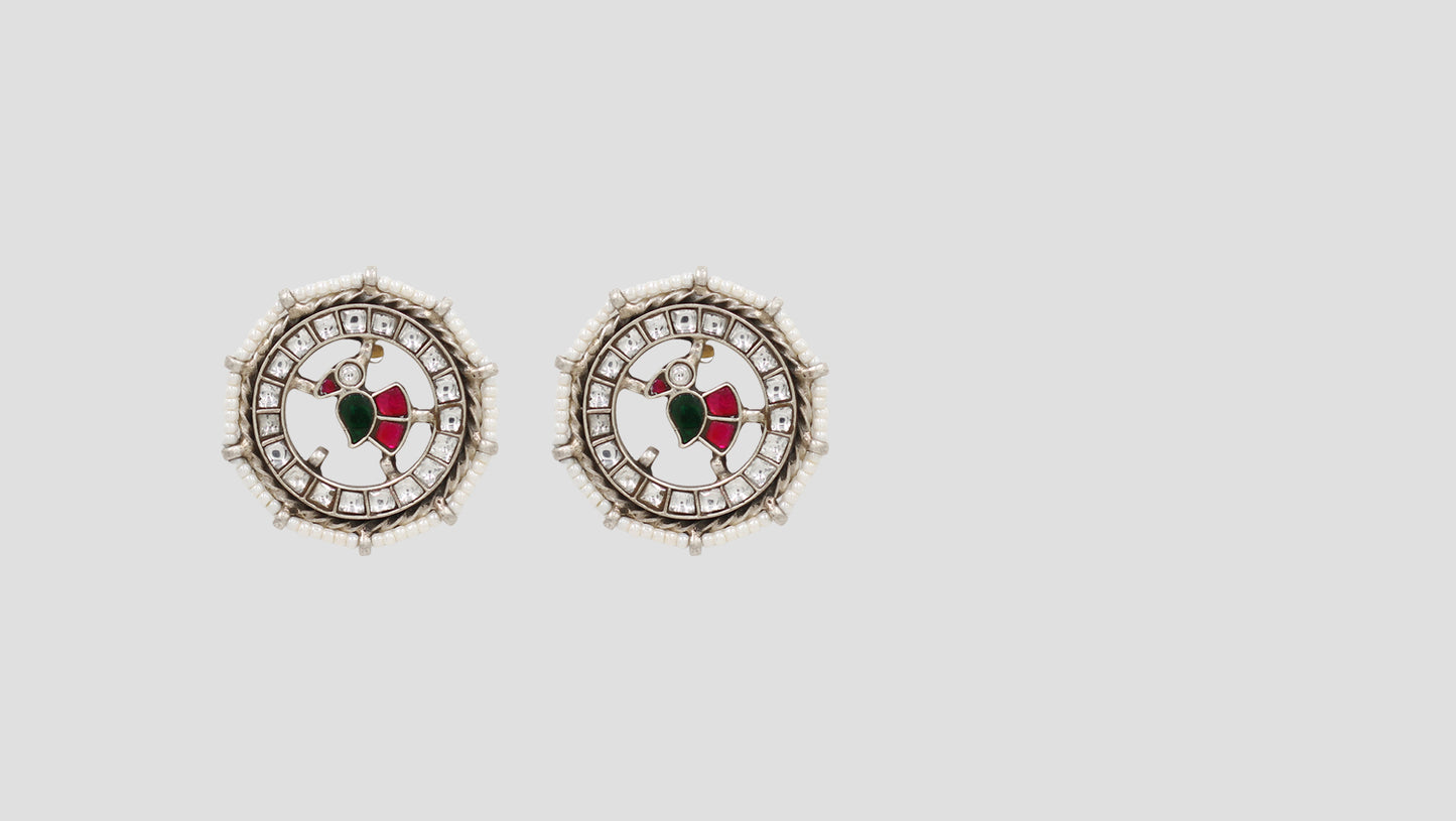 Sangeeta Boochra Heritage Kundan Circle Silver Earrings