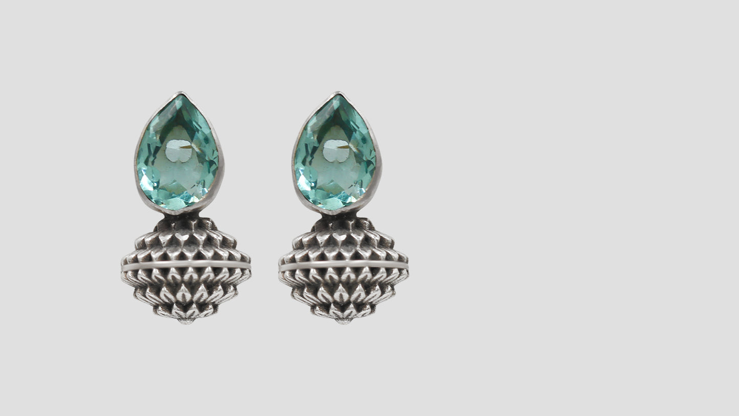 Sangeeta Boochra Designer Oxidised Silver Teardrop Stone Earrings