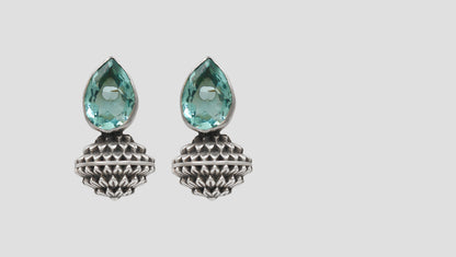 Sangeeta Boochra Designer Oxidised Silver Teardrop Stone Earrings