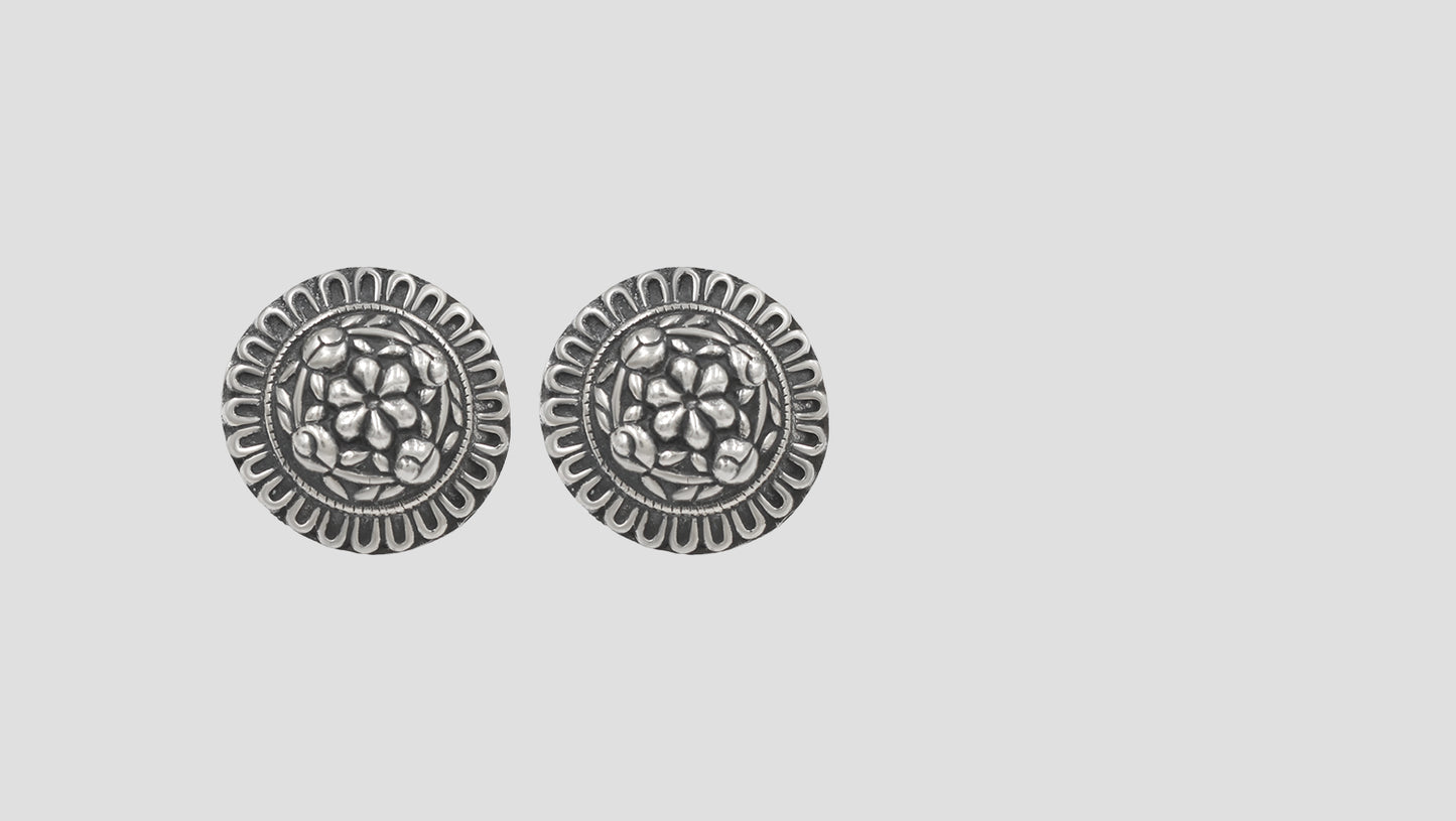 Timeless Blossom Oxidised Silver Earrings