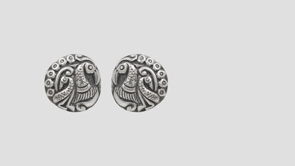 Sangeeta Boochra Tribal Peacock Motif Silver Studs