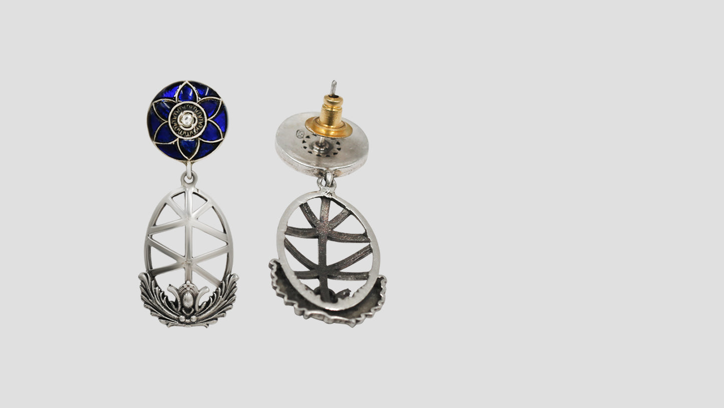Sangeeta Boochra Blue Floral Silver Drop Earrings