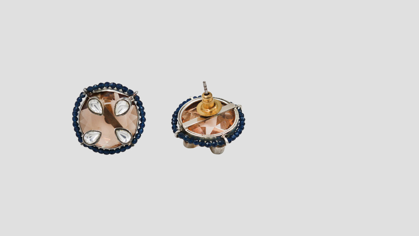 Sangeeta Boochra Handcrafted Silver Studs with Blue Bead Halo