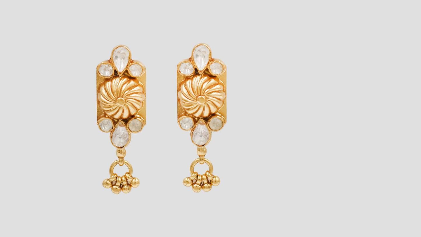 Sangeeta Boochra Gold Plated Silver Floral Statement Earrings with Moissanite Detailing