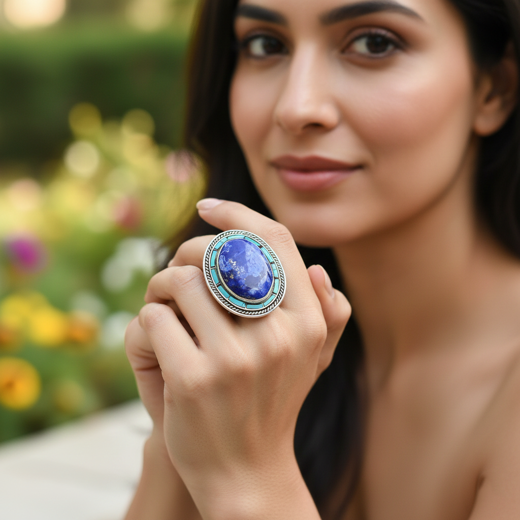 Sangeeta Boochra Handcrafted Lapis Elegance Ring