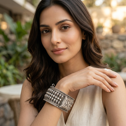 Sangeeta Boochra Handcrafted Textured Oxidised Silver Statement Bangle
