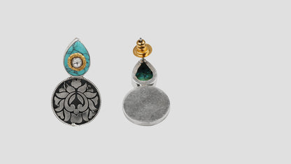 Sangeeta Boochra Handcrafted Turquoise Stone Disc Earrings in 925 Silver