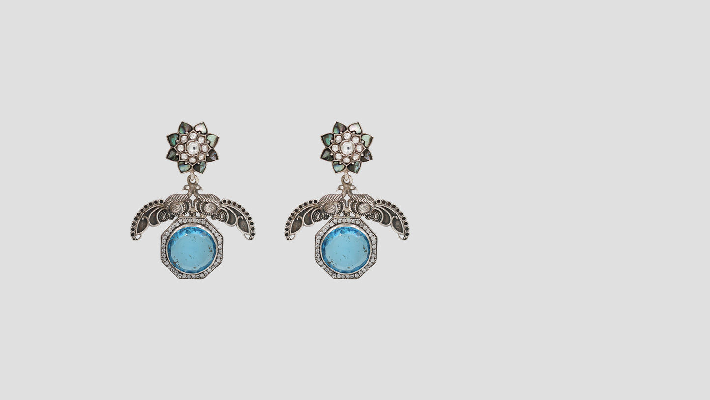 Sangeeta Boochra Floral & Peacock Silver Earrings