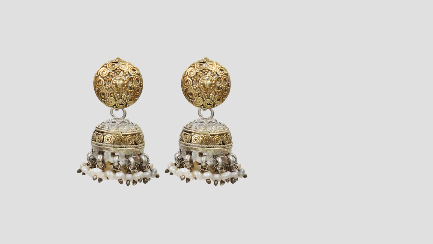 Sangeeta Boochra Bohemian Dual Tone Jhumka Earrings