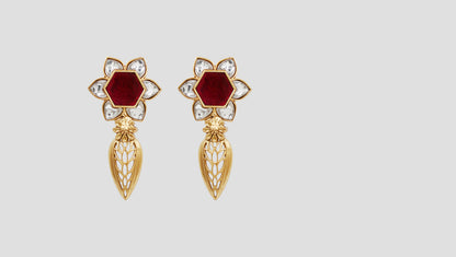 Sangeeta Boochra Gold Plated Silver Floral Statement Earrings with Kundan Detailing