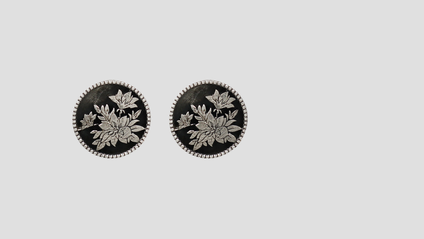 Sangeeta Boochra Lotus Bloom Oxidised Silver Stud Earrings