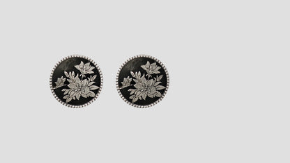 Sangeeta Boochra Lotus Bloom Oxidised Silver Stud Earrings