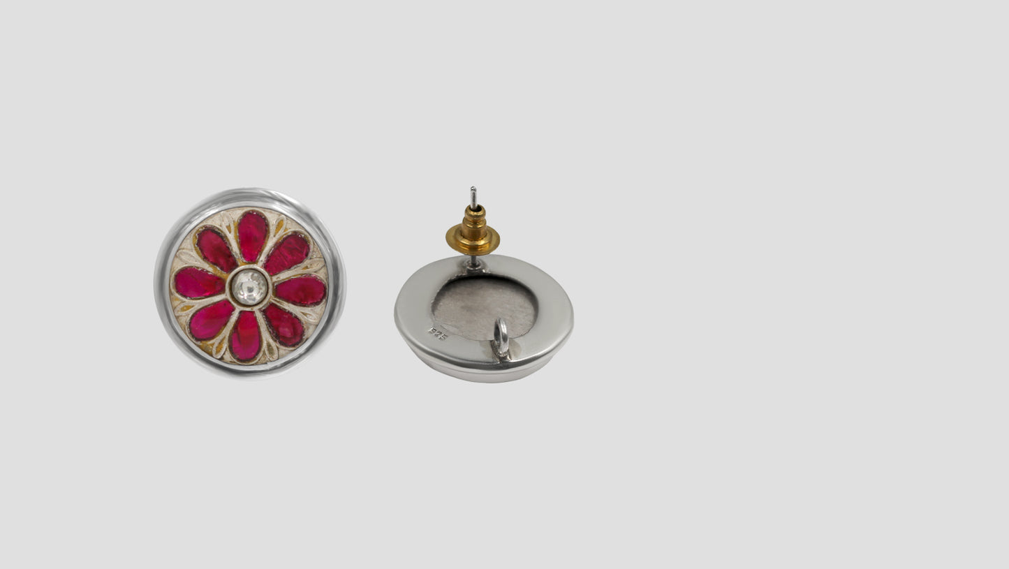 Sangeeta Boochra Royal Pink Flower Kundan Earrings