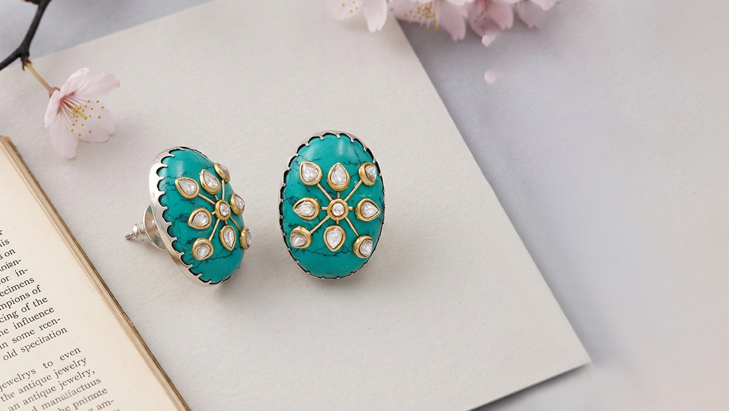 Sangeeta Boochra Turquoise & Kundan Silver Earrings