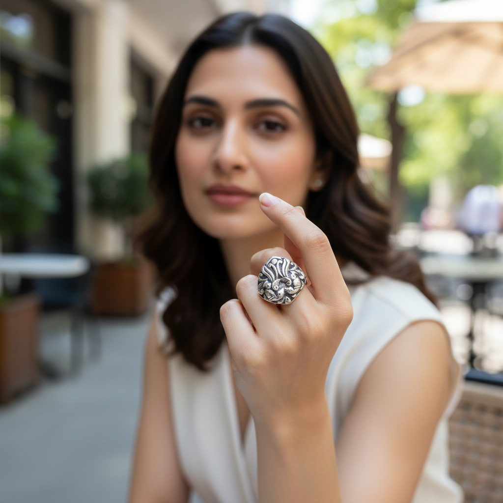 Sangeeta Boochra Handcrafted Traditional Oxidised Silver Ring