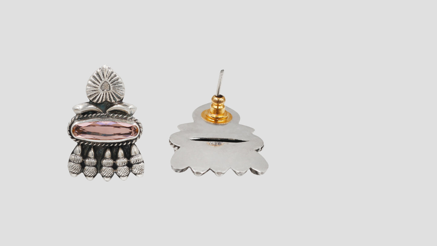 Sangeeta Boochra Premium Handcrafted Oxidised Silver Earrings with Blush Pink Stone