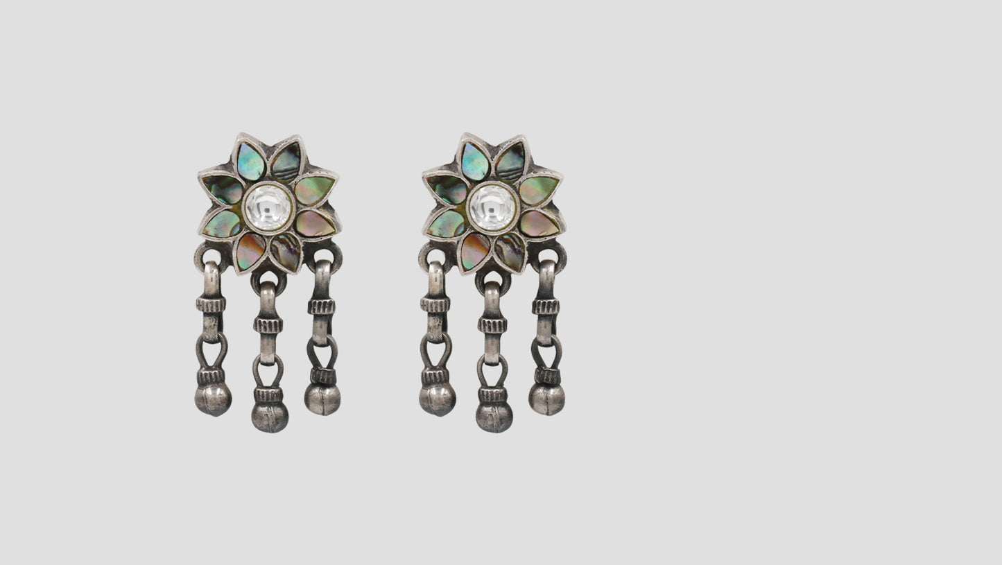 Sangeeta Boochra Bohemian Floral Silver Earrings