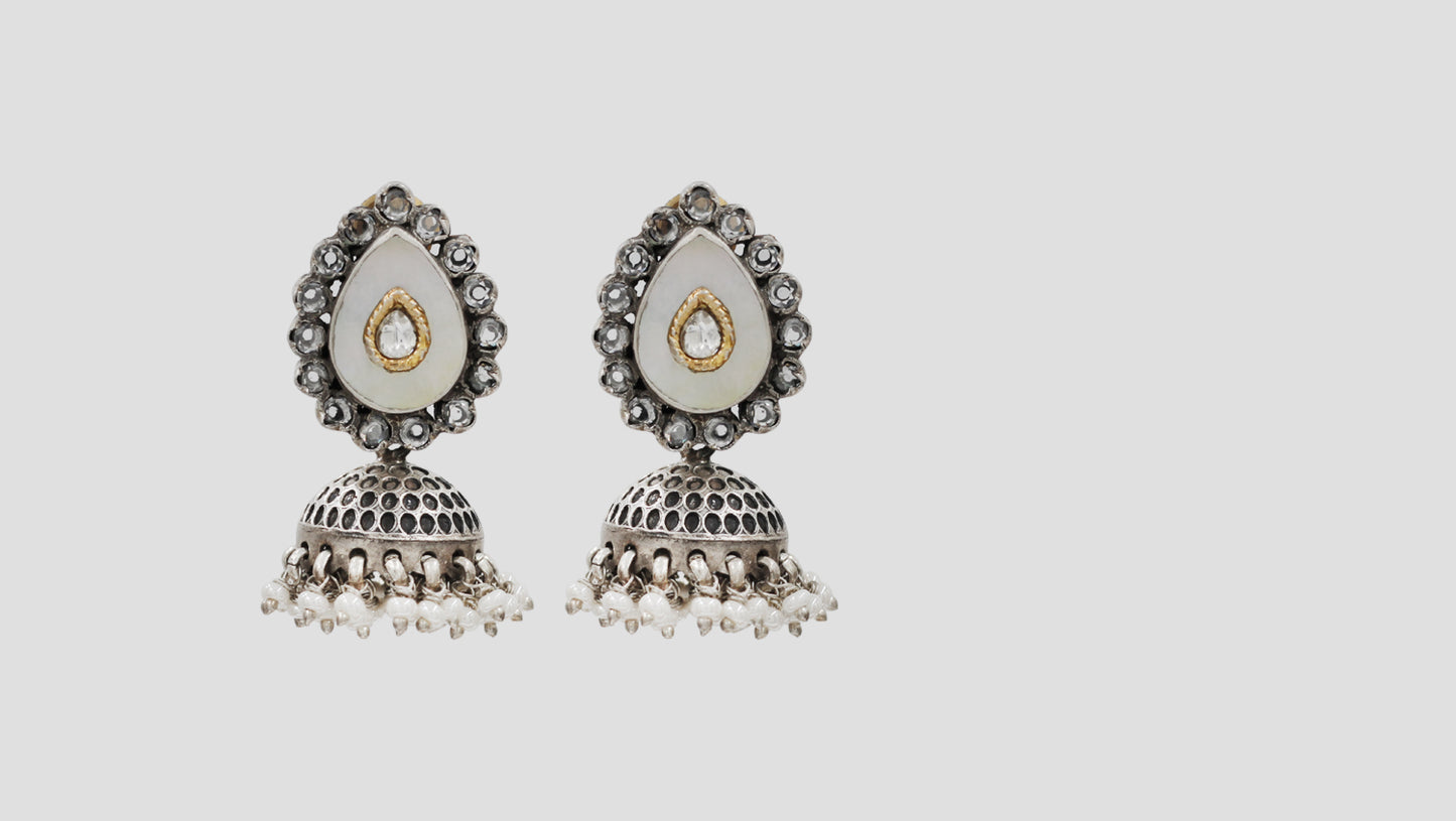 Sangeeta Boochra Handcrafted Mother of Pearl Oxidised Earrings