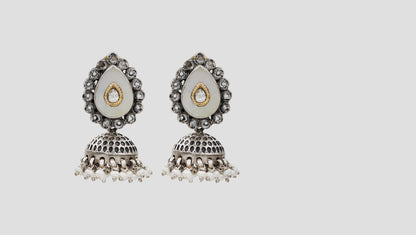 Sangeeta Boochra Handcrafted Mother of Pearl Oxidised Earrings
