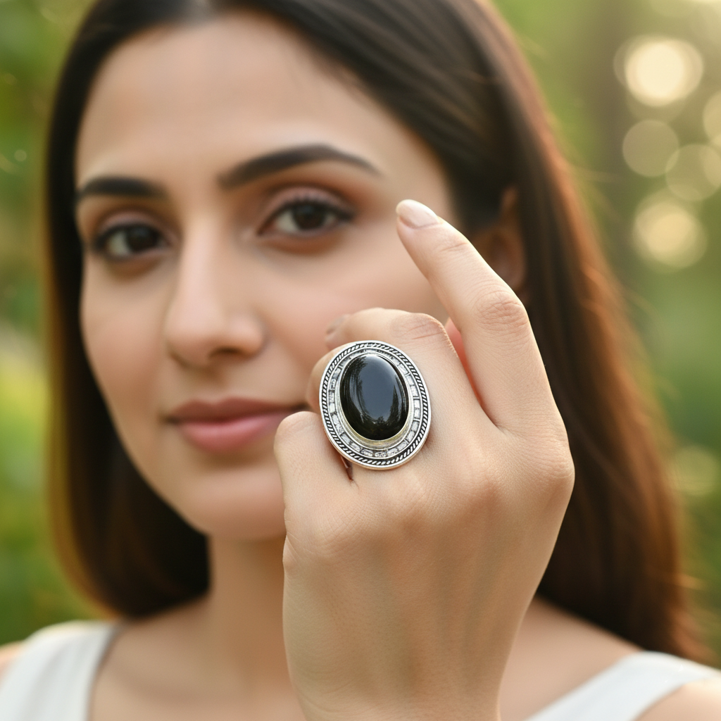 Sangeeta Boochra Midnight Onyx Silver Ring