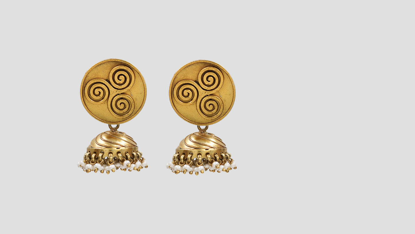 Sangeeta Boochra Traditional Gold-Plated Dome Jhumkas with Pearls