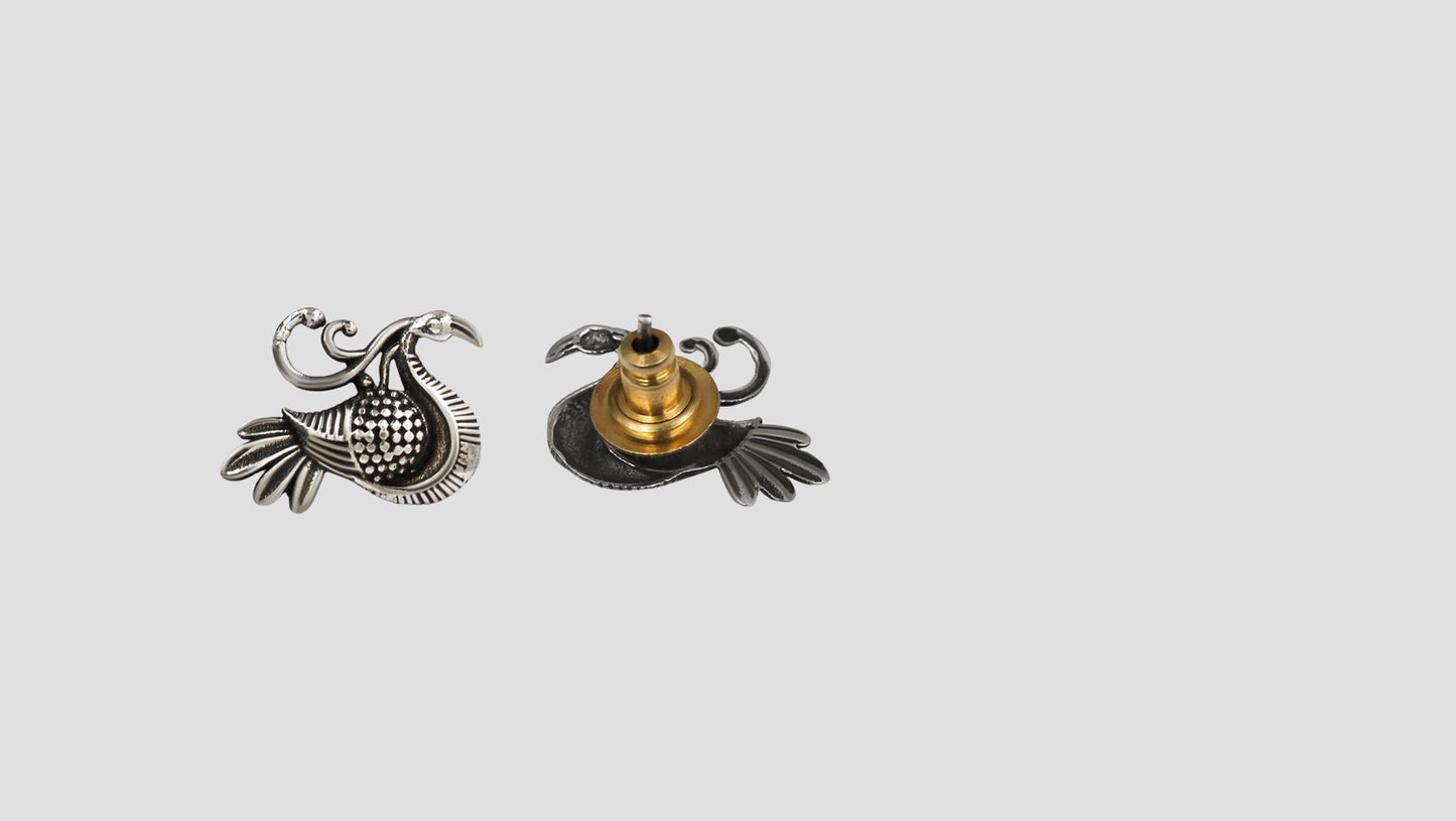 Sangeeta Boochra Artisan Peacock Motif Oxidised Silver Earrings