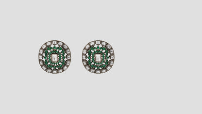 Sangeeta Boochra Classic Kundan Statement Earrings with Green Highlights
