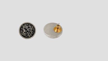 Sangeeta Boochra Oxidised Silver Round Floral Engraved Studs