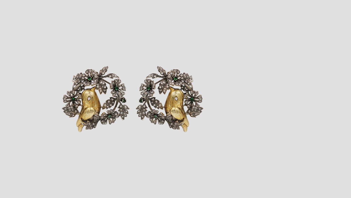 Sangeeta Boochra Heritage Dual Plated Bird Motif Silver Earrings