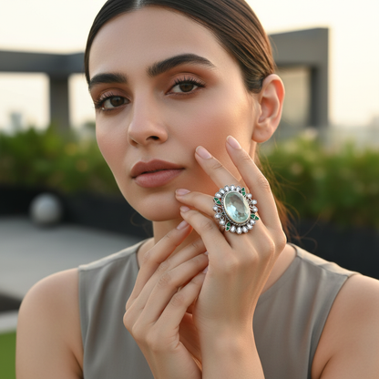 Sangeeta Boochra Oval Cut Stone Silver Statement Ring