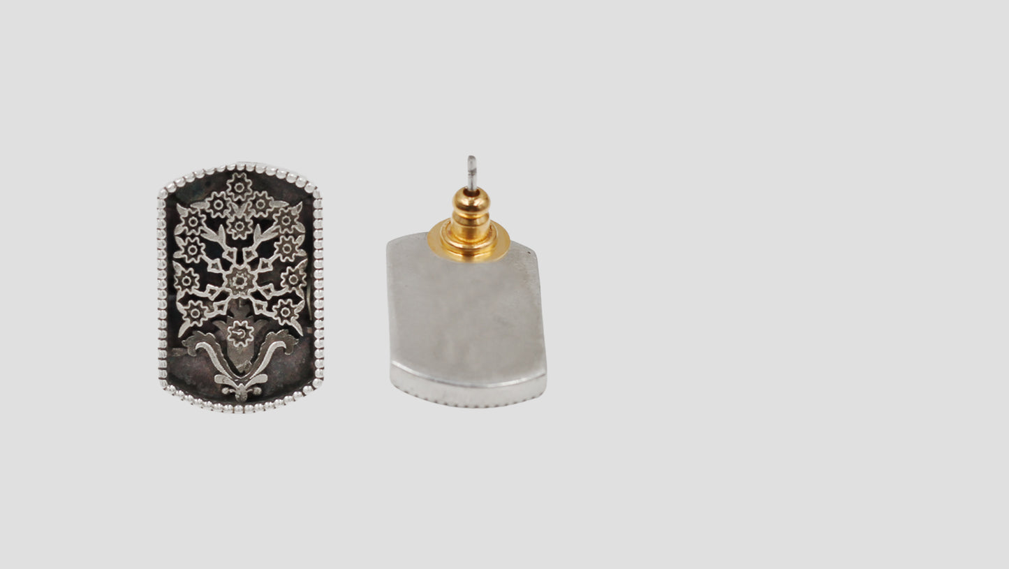Sangeeta Boochra Handcrafted Oxidised Silver Floral Statement Stud Earrings